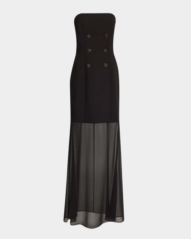 Ally Strapless Sheer-Skirt Crepe Gown